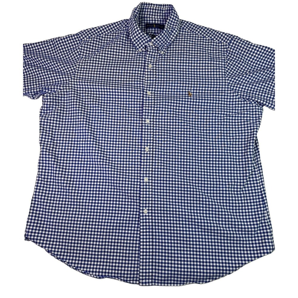Polo Ralph Lauren Shirt Men’s 2XL Blue White Gingham Check Oxford Button down.